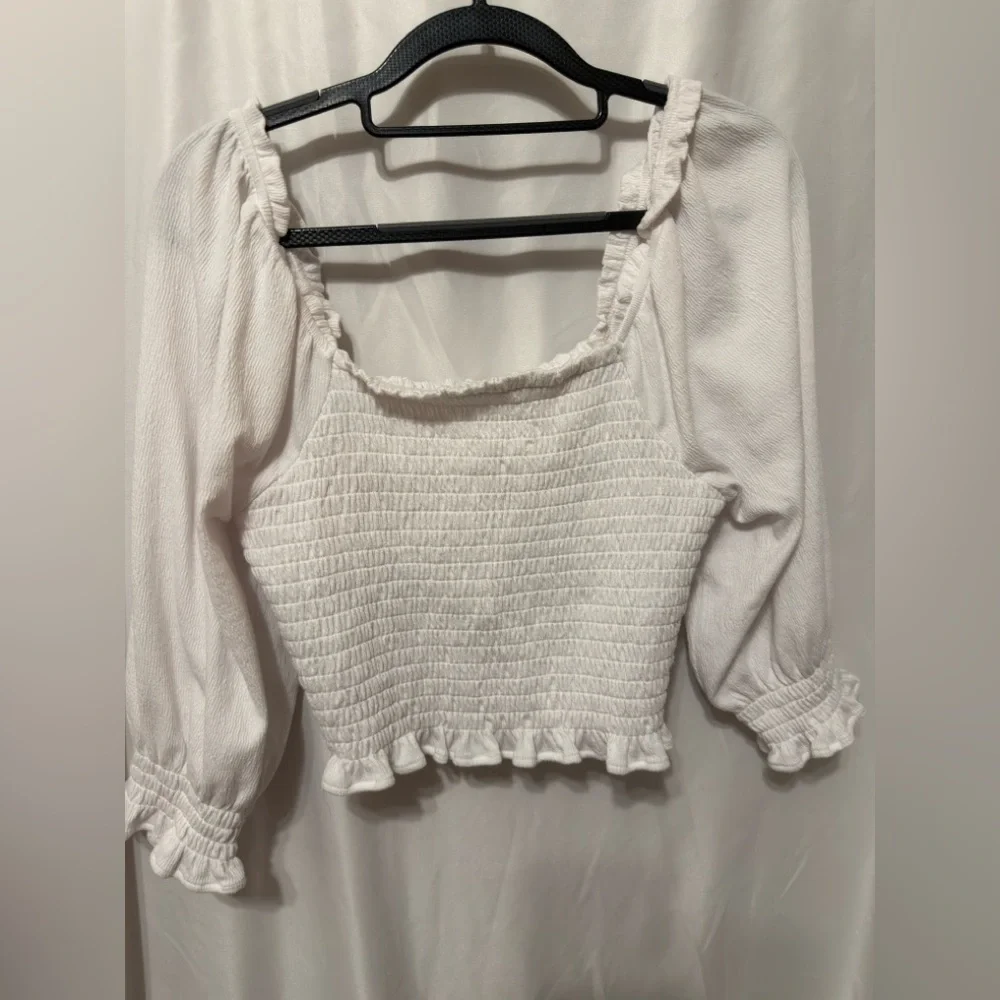 Free People Brencye Ivory Smocked Crop Top Size Medium
